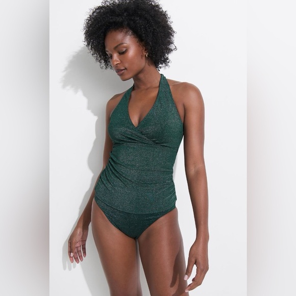 Lands end shine v neck halter tankini swimsuit top M 10-12 - Picture 7 of 7